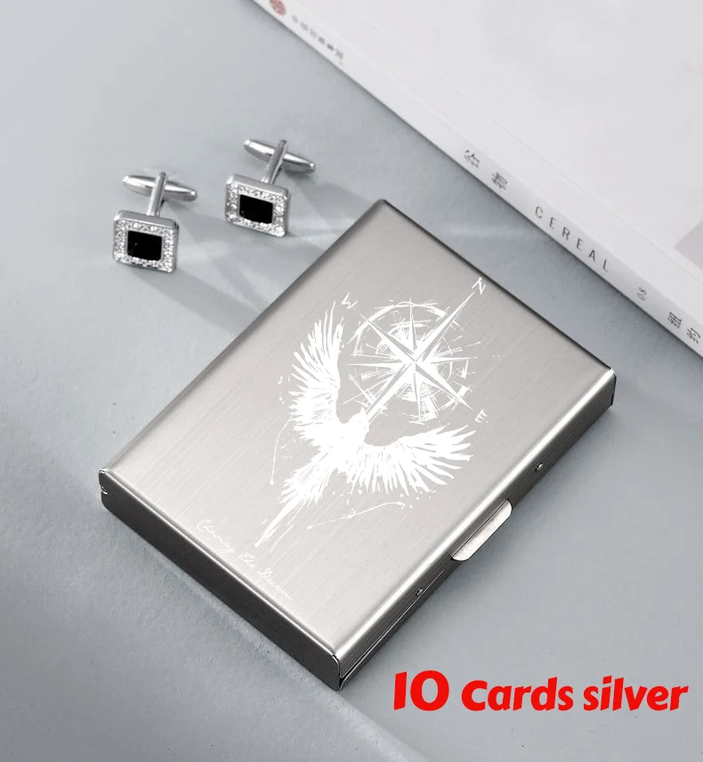 Minimalist Letter Print Credit Card Case Wallet Men Women Business Slim Wallet Stainless Steel Card Holder 10 Card Slot Gift