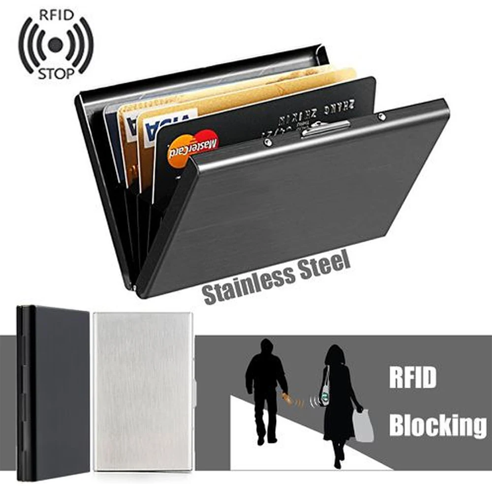 Minimalist Letter Print Credit Card Case Wallet Men Women Business Slim Wallet Stainless Steel Card Holder 10 Card Slot Gift