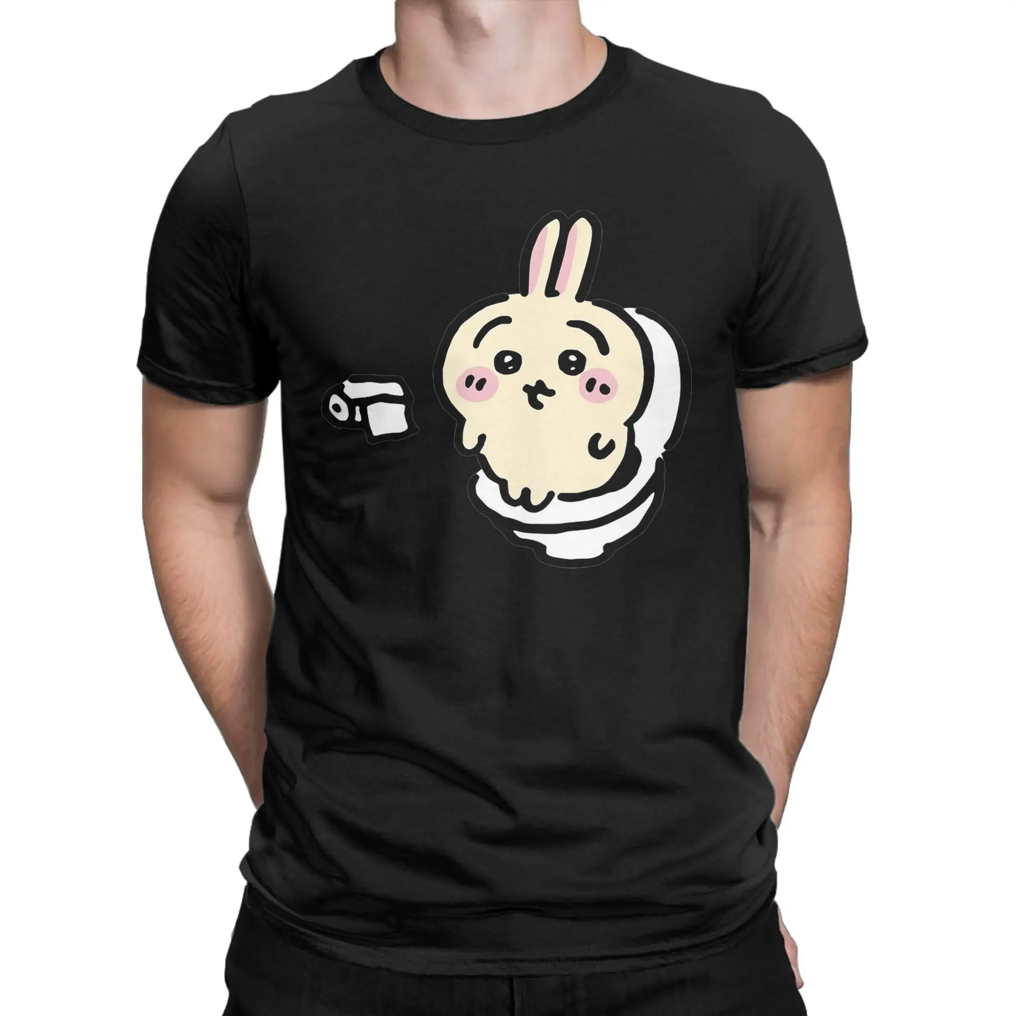 Men Usagi on the Toilet Potty Chiikawas Hachiware Poop Meme T Shirt 100% Cotton Clothes Round Neck Tee Shirt Gift Idea T-Shirts