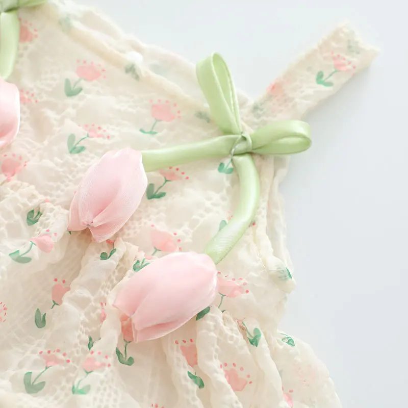 2026 Baby Girl Summer Princess Strap Bodysuit 0-2Y 3D Flower Thin Breathable Lace Tutu Infant Romper Newborn 100 Days Outfit