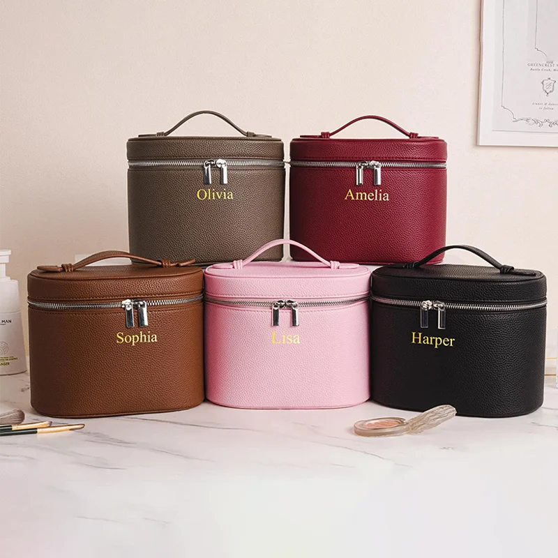 Personalized Makeup Bag, Custom Cosmetic Bag, Bridesmaid Makeup Bag, Leather Cosmetic Case, Women Toiletry Bag, Bridesmaid Gift