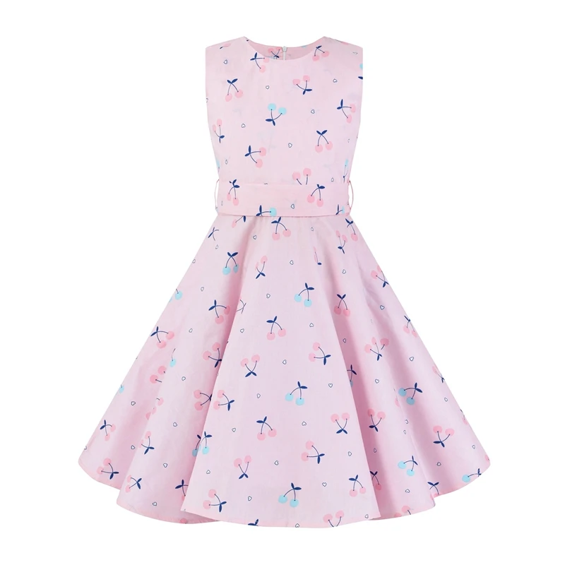 Vintage Retro Polka Dot Cotton Dresses for Kids Girls A-line Dresses Pleated Skirt Knee-Length Holiday Party Dress