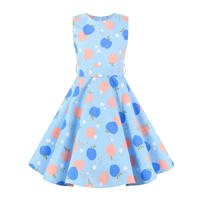Vintage Retro Polka Dot Cotton Dresses for Kids Girls A-line Dresses Pleated Skirt Knee-Length Holiday Party Dress