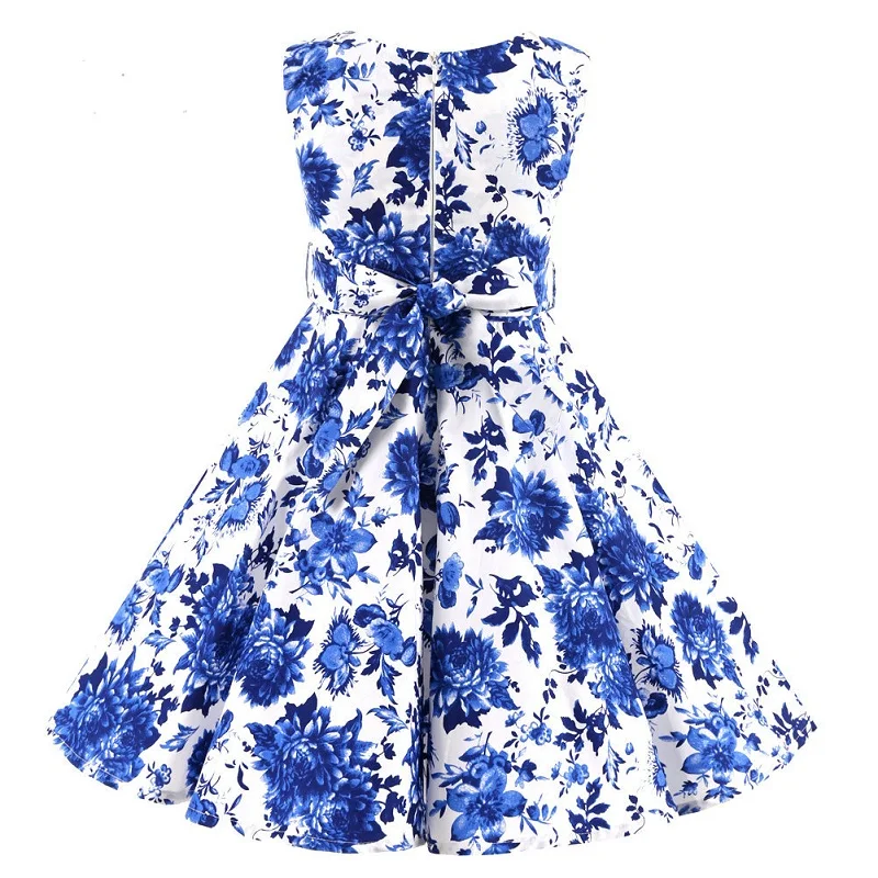 Vintage Retro Polka Dot Cotton Dresses for Kids Girls A-line Dresses Pleated Skirt Knee-Length Holiday Party Dress