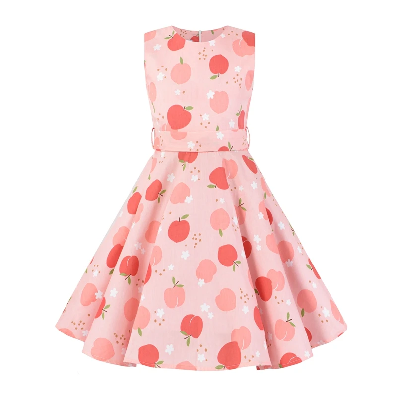 Vintage Retro Polka Dot Cotton Dresses for Kids Girls A-line Dresses Pleated Skirt Knee-Length Holiday Party Dress