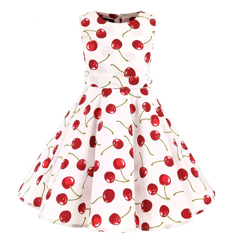 Vintage Retro Polka Dot Cotton Dresses for Kids Girls A-line Dresses Pleated Skirt Knee-Length Holiday Party Dress