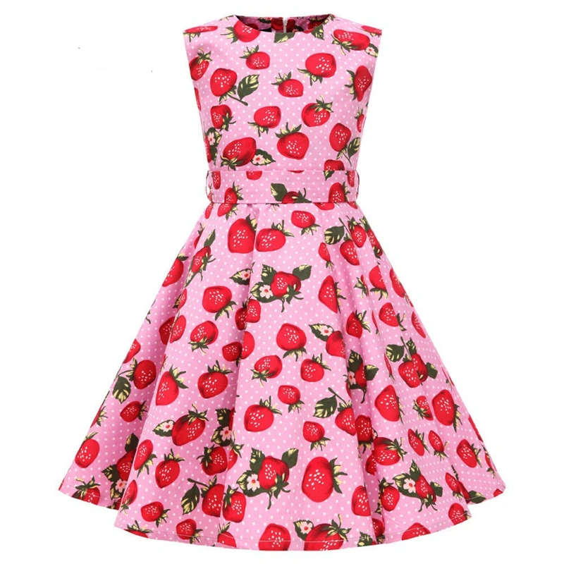 Vintage Retro Polka Dot Cotton Dresses for Kids Girls A-line Dresses Pleated Skirt Knee-Length Holiday Party Dress