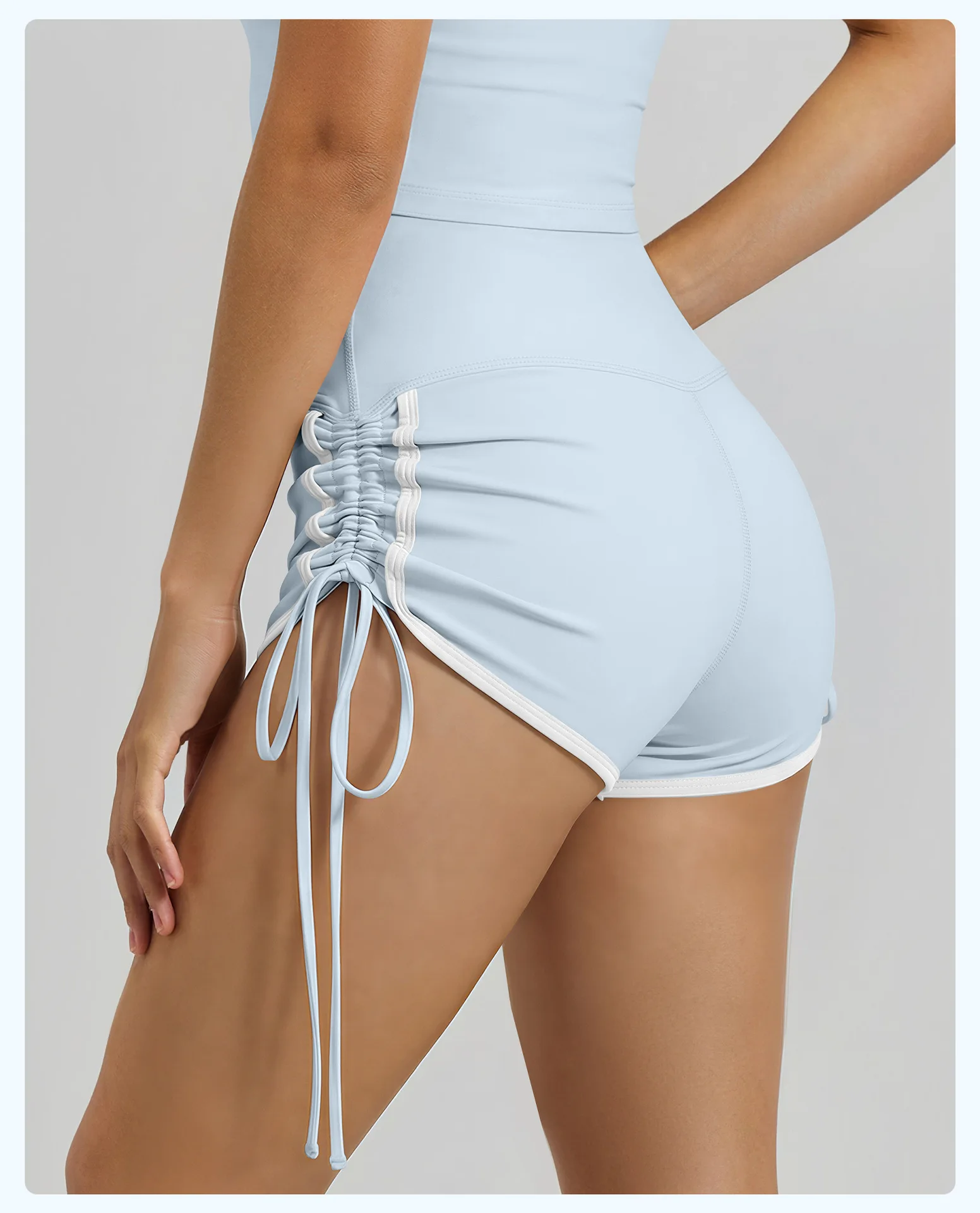 New Drawstring Sports Shorts Women High Waisted Contrasting Colors Shorts Workout Run Yoga Fitness Shorts Quick Drying Shorts