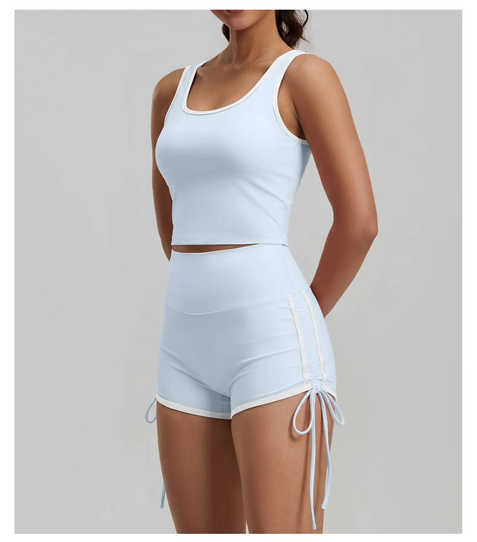 New Drawstring Sports Shorts Women High Waisted Contrasting Colors Shorts Workout Run Yoga Fitness Shorts Quick Drying Shorts