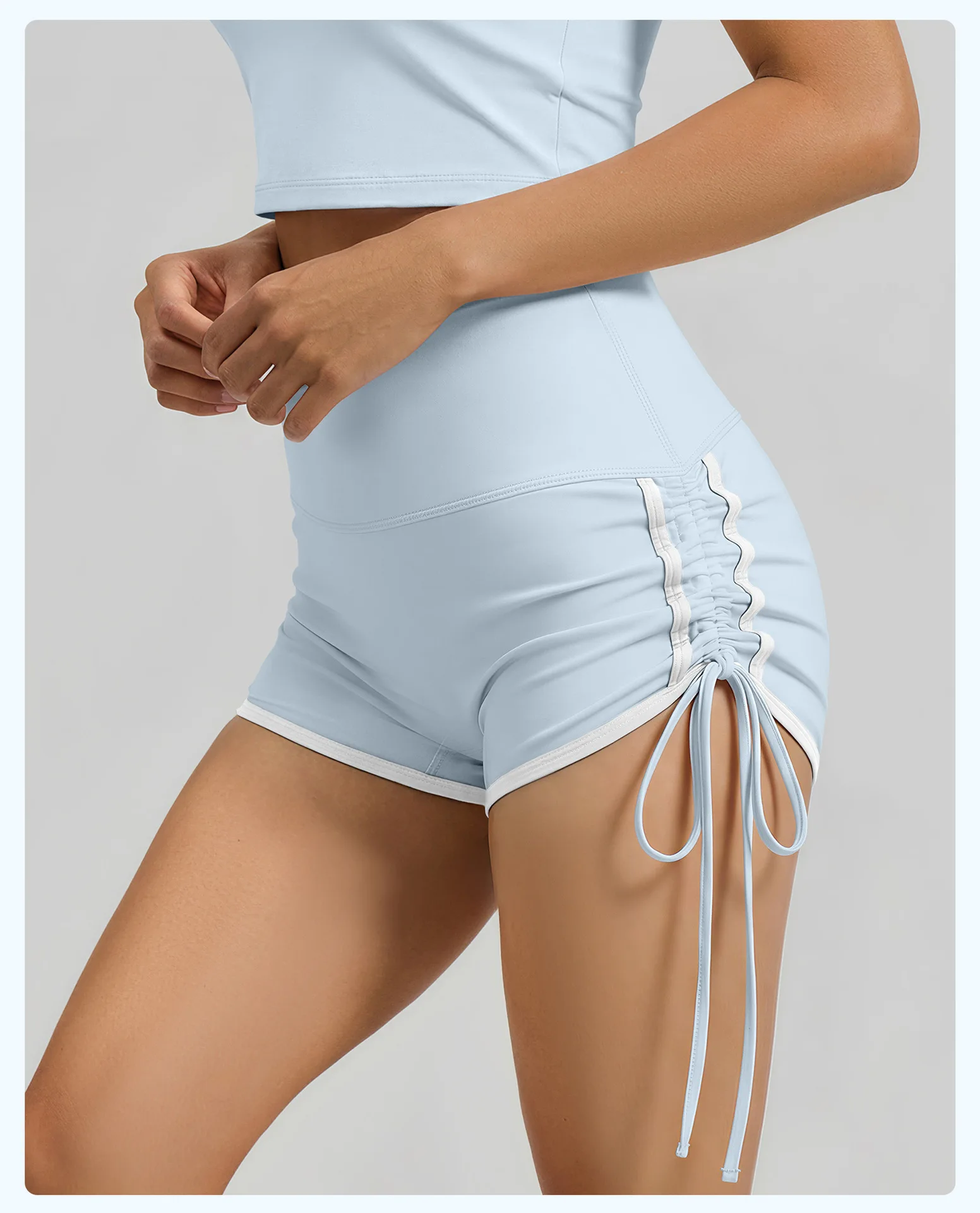 New Drawstring Sports Shorts Women High Waisted Contrasting Colors Shorts Workout Run Yoga Fitness Shorts Quick Drying Shorts