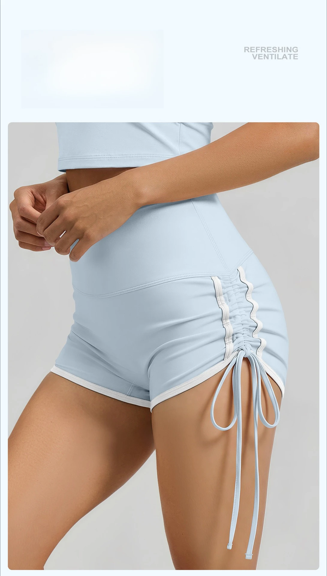 New Drawstring Sports Shorts Women High Waisted Contrasting Colors Shorts Workout Run Yoga Fitness Shorts Quick Drying Shorts