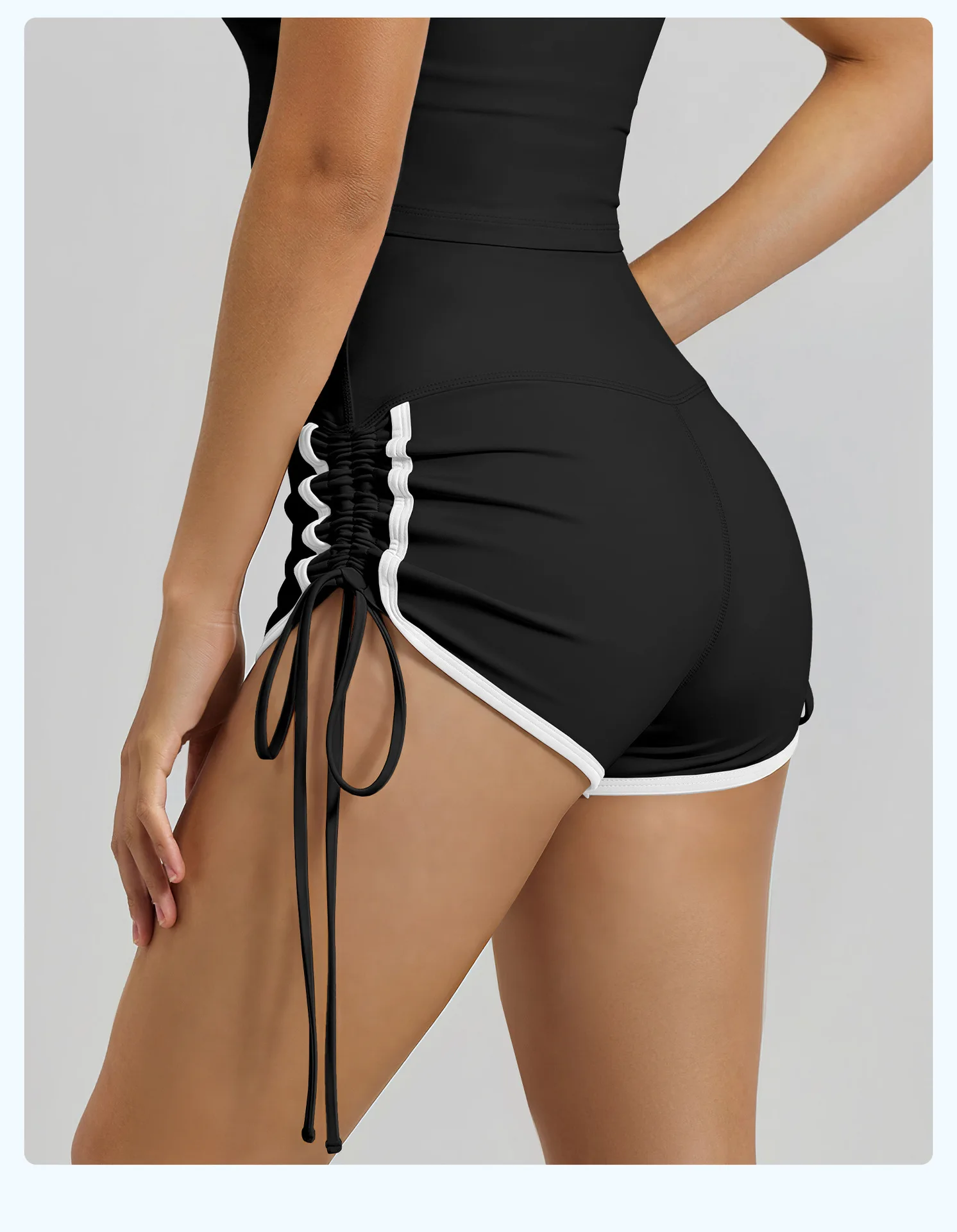 New Drawstring Sports Shorts Women High Waisted Contrasting Colors Shorts Workout Run Yoga Fitness Shorts Quick Drying Shorts
