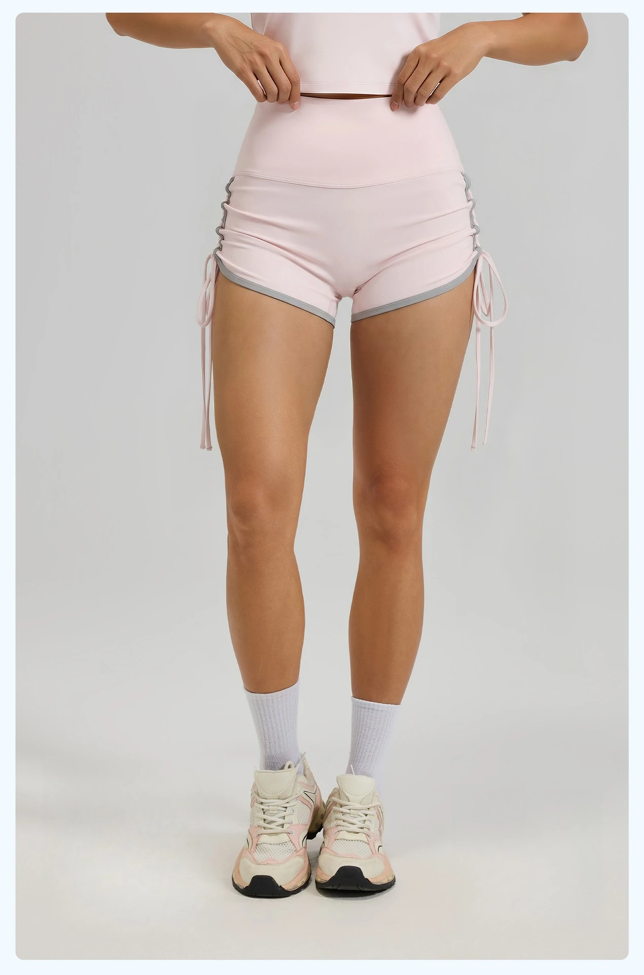 New Drawstring Sports Shorts Women High Waisted Contrasting Colors Shorts Workout Run Yoga Fitness Shorts Quick Drying Shorts