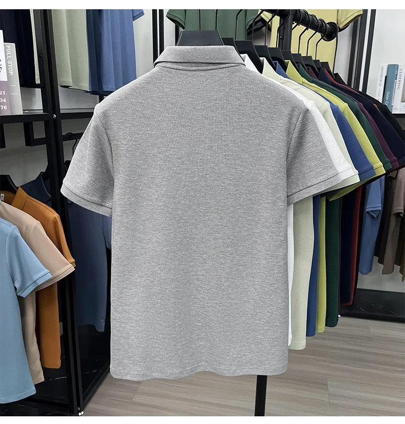 Trendy 100% cotton short sleeve men polo shirt brand high-end new embroidery skin friendly breathable solid color casual T-shirt