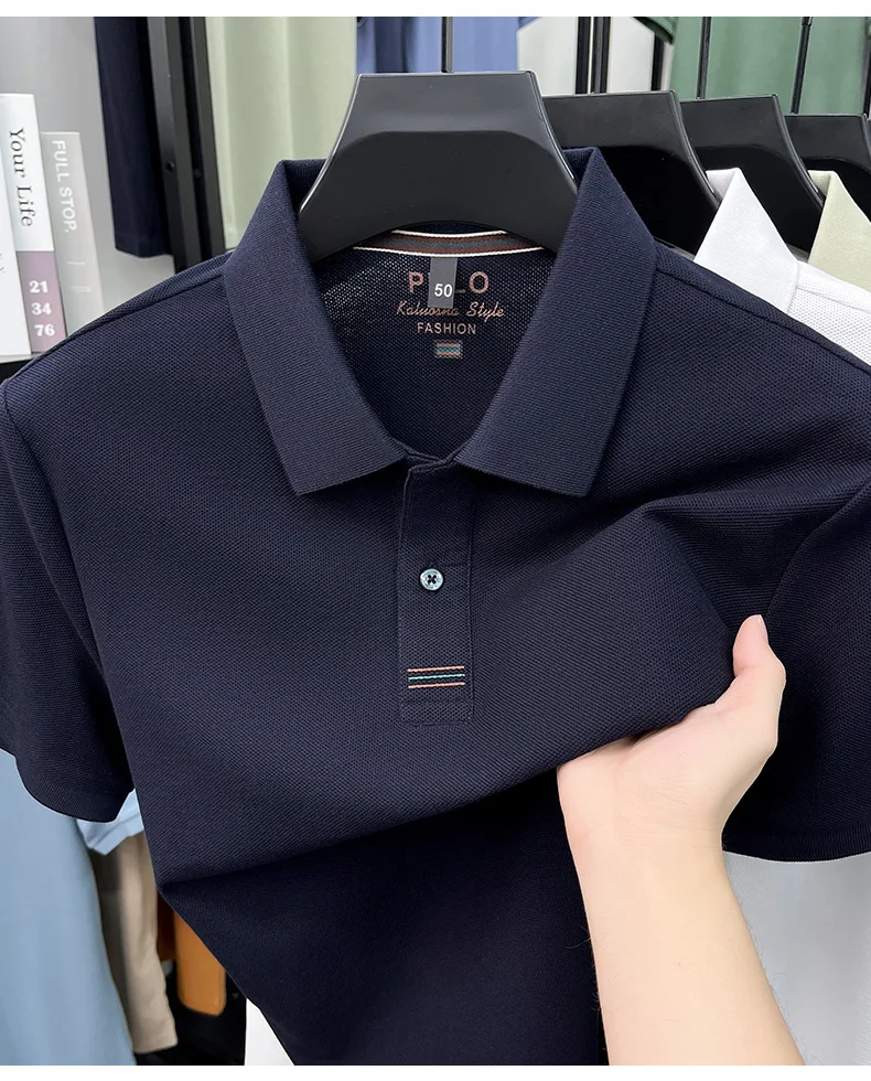 Trendy 100% cotton short sleeve men polo shirt brand high-end new embroidery skin friendly breathable solid color casual T-shirt