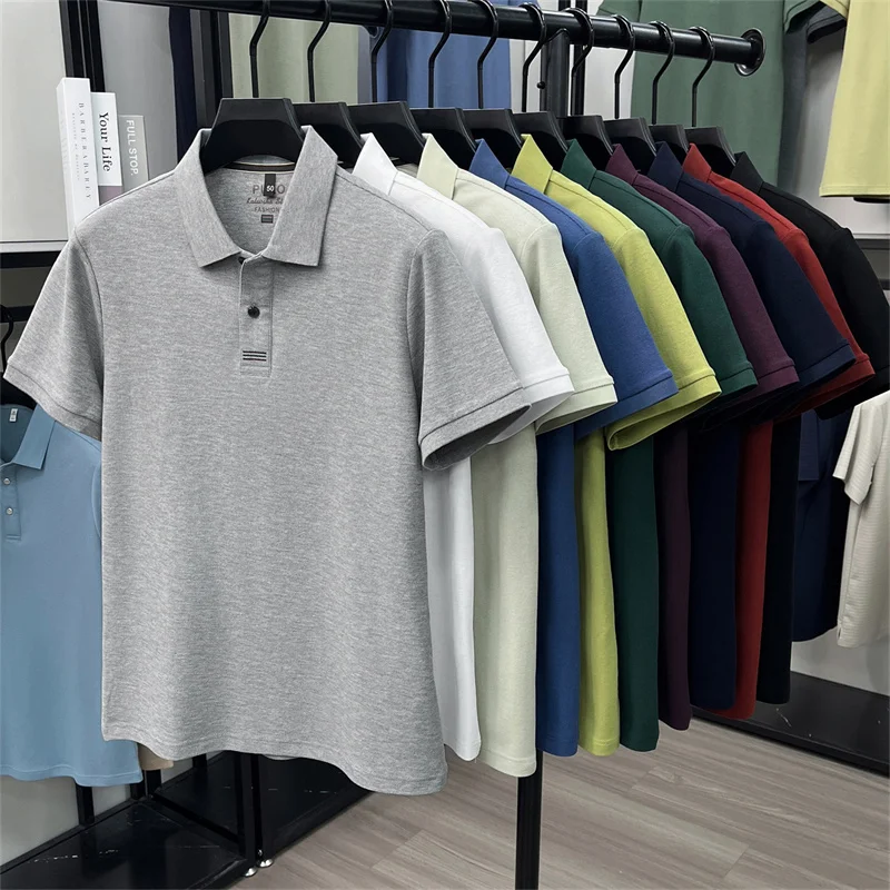 Trendy 100% cotton short sleeve men polo shirt brand high-end new embroidery skin friendly breathable solid color casual T-shirt