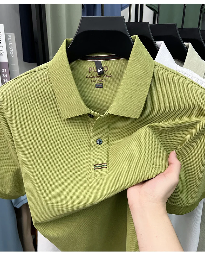 Trendy 100% cotton short sleeve men polo shirt brand high-end new embroidery skin friendly breathable solid color casual T-shirt