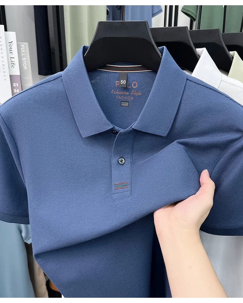 Trendy 100% cotton short sleeve men polo shirt brand high-end new embroidery skin friendly breathable solid color casual T-shirt