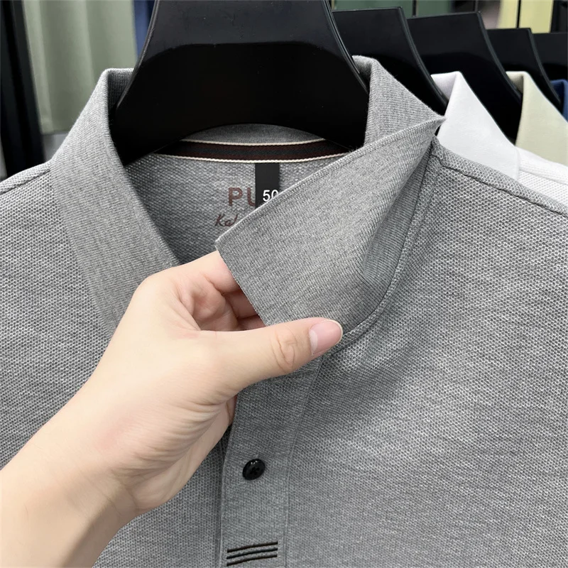 Trendy 100% cotton short sleeve men polo shirt brand high-end new embroidery skin friendly breathable solid color casual T-shirt