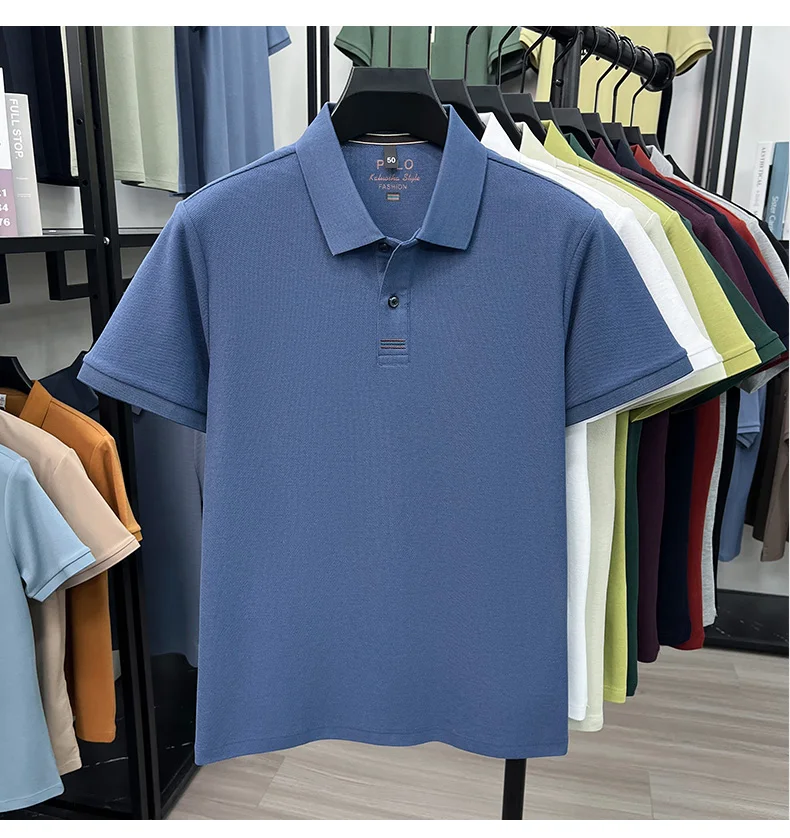 Trendy 100% cotton short sleeve men polo shirt brand high-end new embroidery skin friendly breathable solid color casual T-shirt
