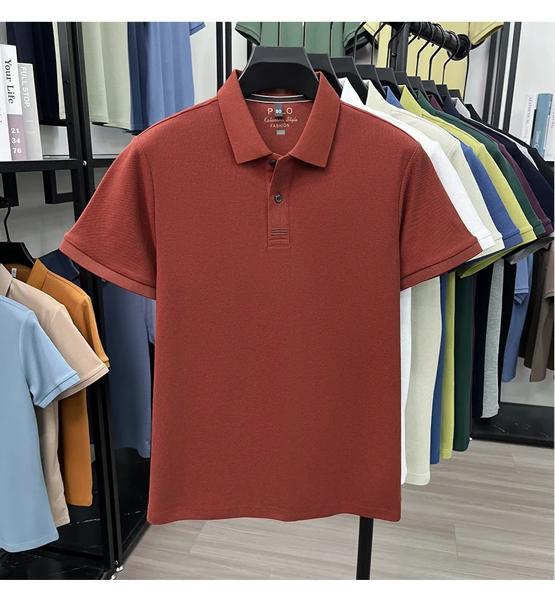 Trendy 100% cotton short sleeve men polo shirt brand high-end new embroidery skin friendly breathable solid color casual T-shirt