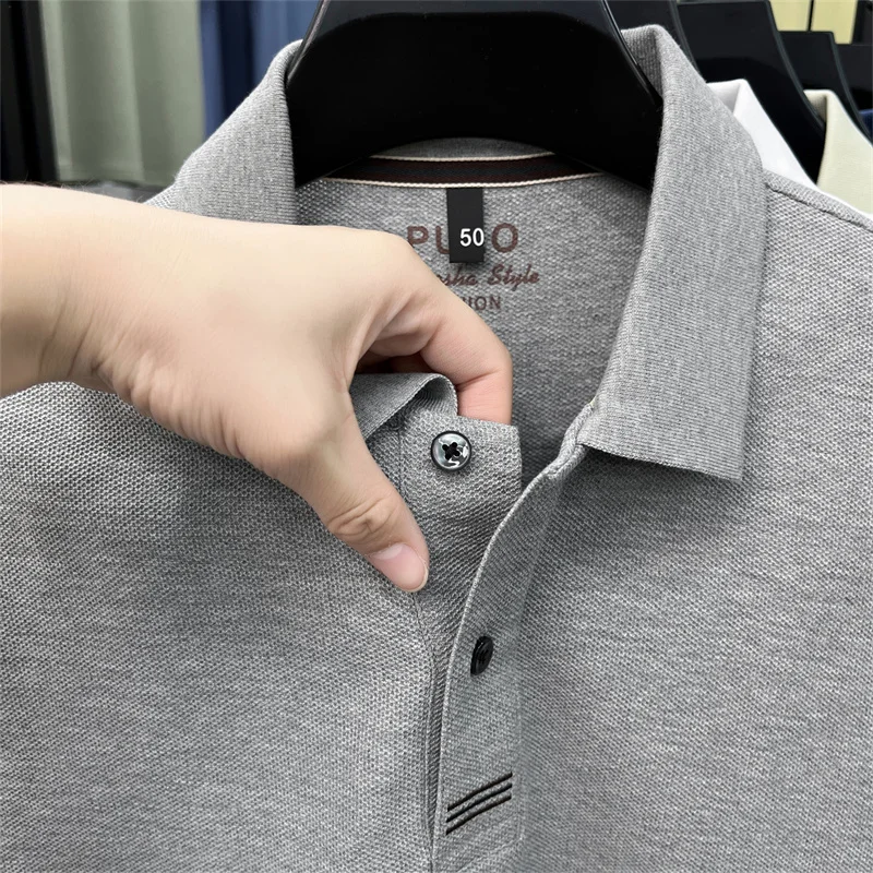 Trendy 100% cotton short sleeve men polo shirt brand high-end new embroidery skin friendly breathable solid color casual T-shirt