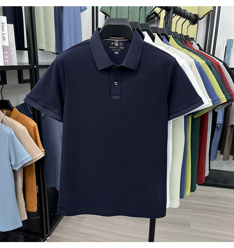 Trendy 100% cotton short sleeve men polo shirt brand high-end new embroidery skin friendly breathable solid color casual T-shirt