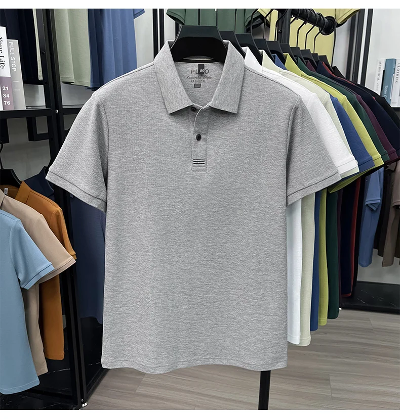 Trendy 100% cotton short sleeve men polo shirt brand high-end new embroidery skin friendly breathable solid color casual T-shirt