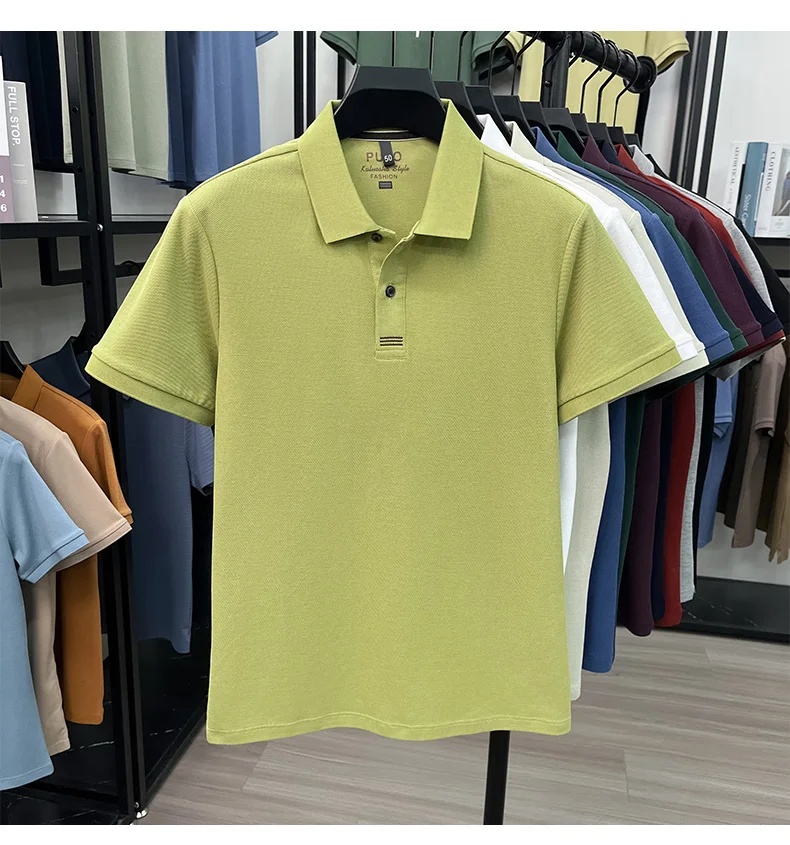 Trendy 100% cotton short sleeve men polo shirt brand high-end new embroidery skin friendly breathable solid color casual T-shirt