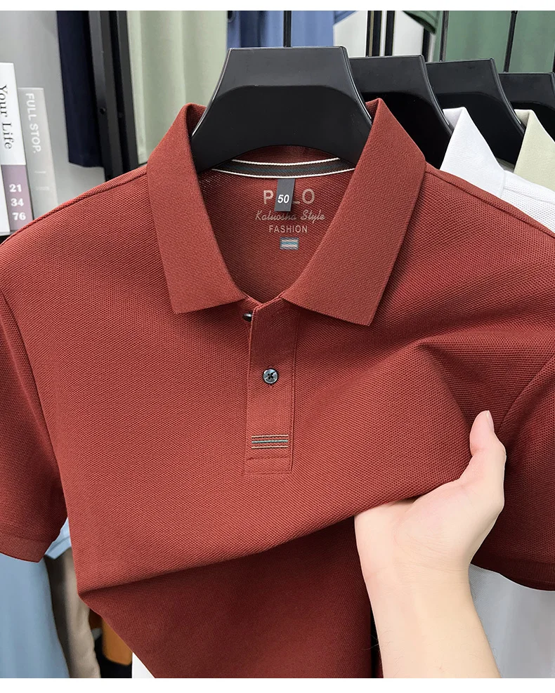 Trendy 100% cotton short sleeve men polo shirt brand high-end new embroidery skin friendly breathable solid color casual T-shirt