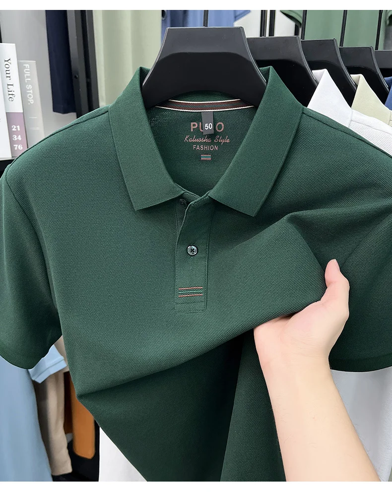 Trendy 100% cotton short sleeve men polo shirt brand high-end new embroidery skin friendly breathable solid color casual T-shirt