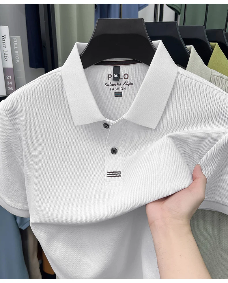 Trendy 100% cotton short sleeve men polo shirt brand high-end new embroidery skin friendly breathable solid color casual T-shirt