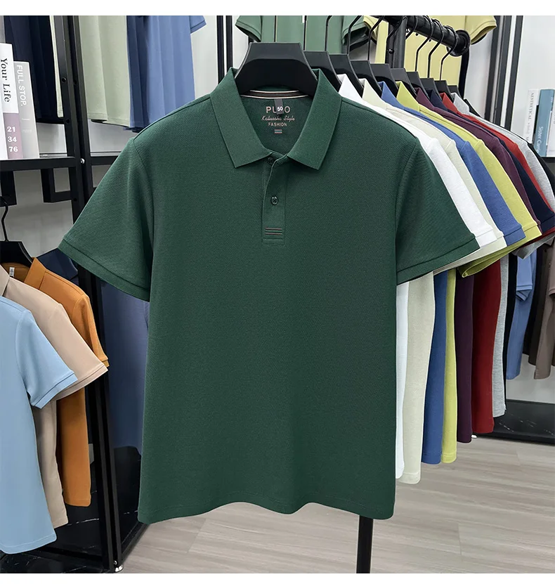Trendy 100% cotton short sleeve men polo shirt brand high-end new embroidery skin friendly breathable solid color casual T-shirt