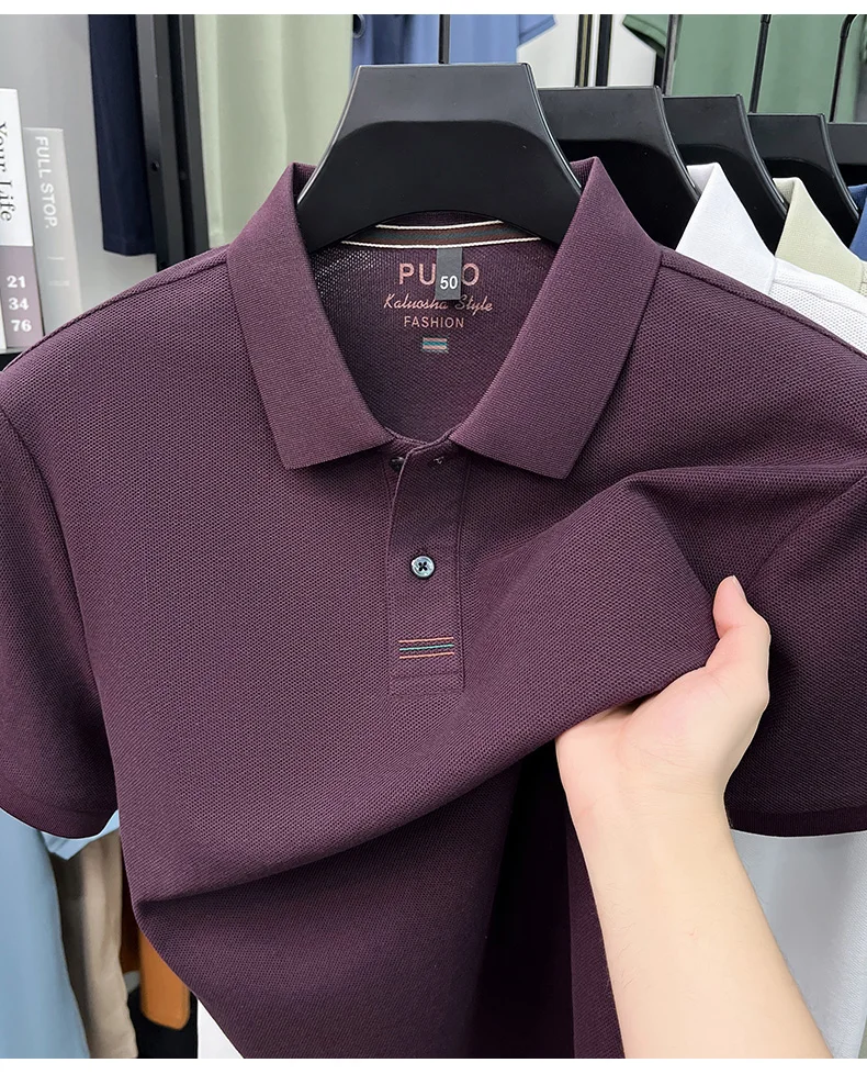 Trendy 100% cotton short sleeve men polo shirt brand high-end new embroidery skin friendly breathable solid color casual T-shirt