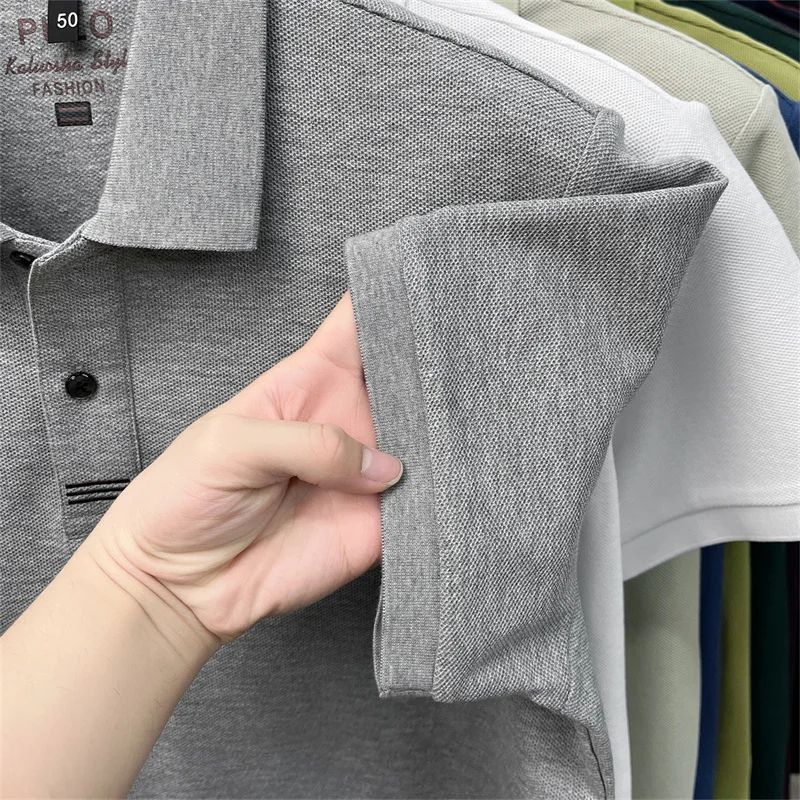 Trendy 100% cotton short sleeve men polo shirt brand high-end new embroidery skin friendly breathable solid color casual T-shirt
