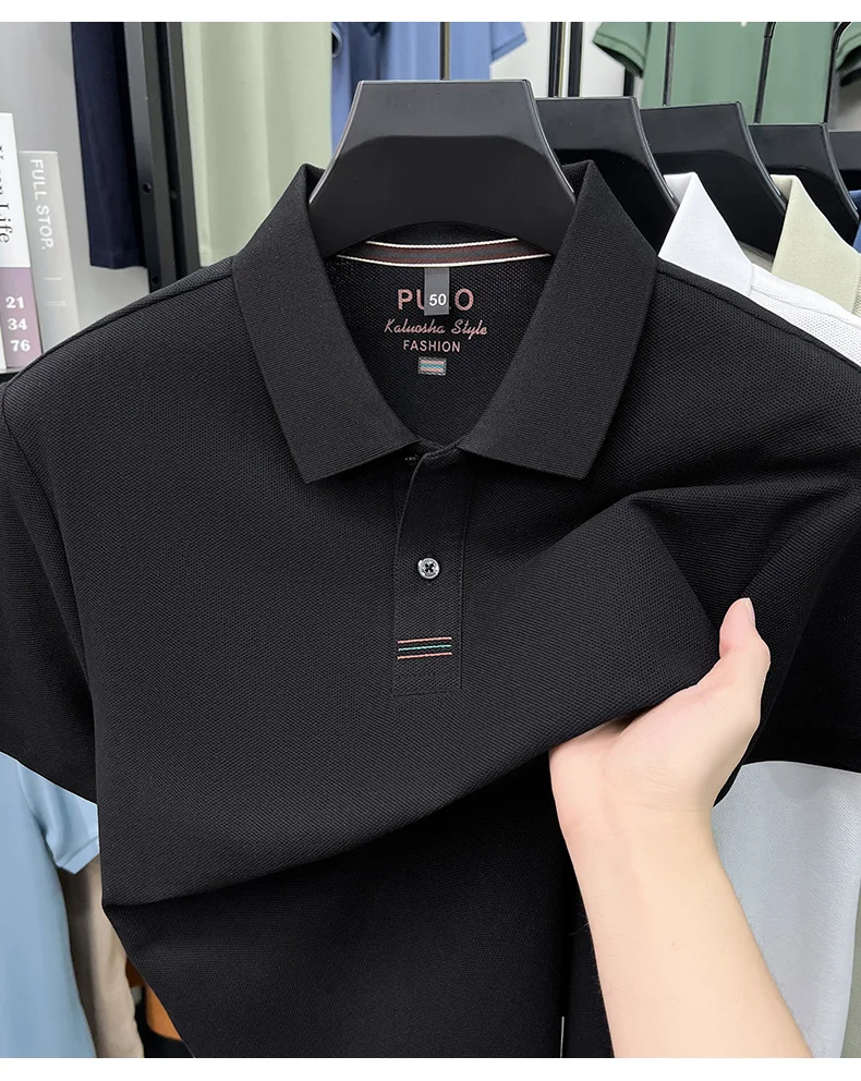 Trendy 100% cotton short sleeve men polo shirt brand high-end new embroidery skin friendly breathable solid color casual T-shirt