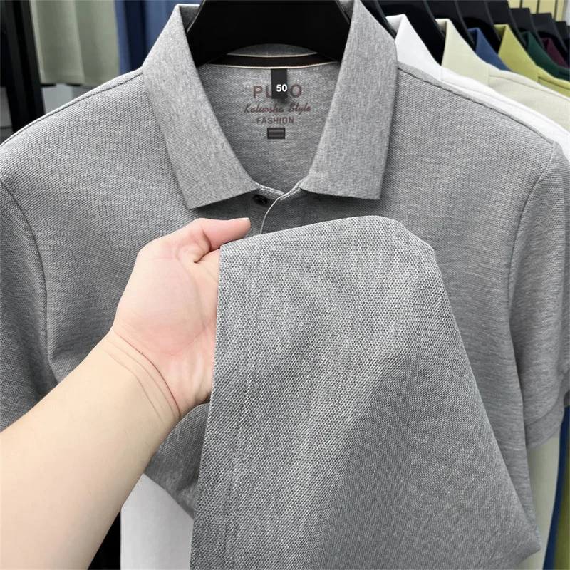 Trendy 100% cotton short sleeve men polo shirt brand high-end new embroidery skin friendly breathable solid color casual T-shirt