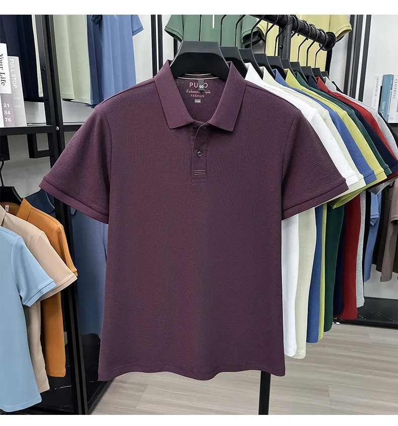 Trendy 100% cotton short sleeve men polo shirt brand high-end new embroidery skin friendly breathable solid color casual T-shirt
