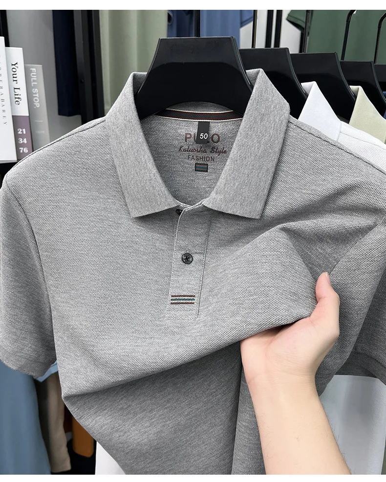Trendy 100% cotton short sleeve men polo shirt brand high-end new embroidery skin friendly breathable solid color casual T-shirt