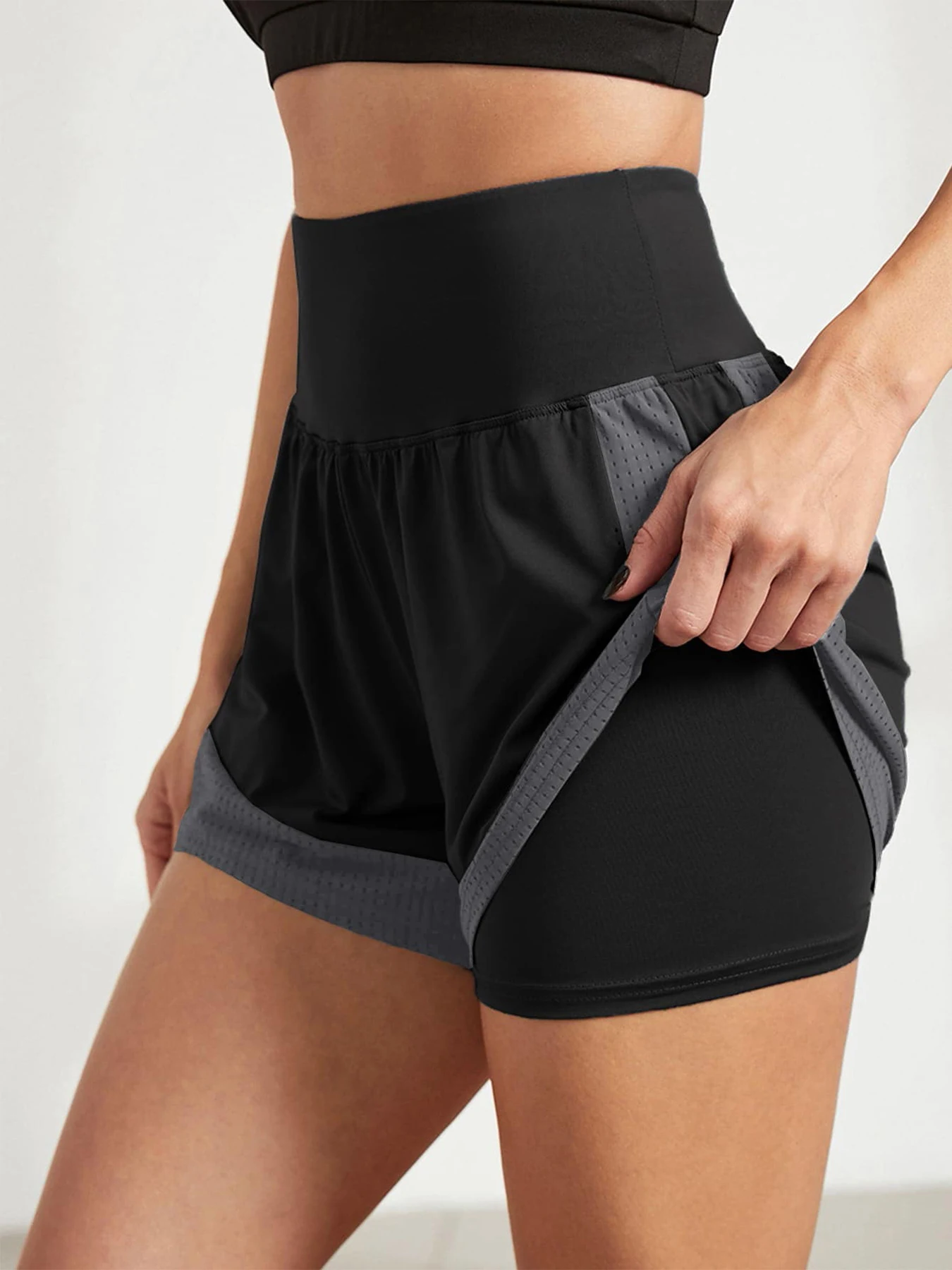 Women's loose sports shorts for running, anti-exposure, quick-dry, outer wear, fake two-piece yoga hot pants