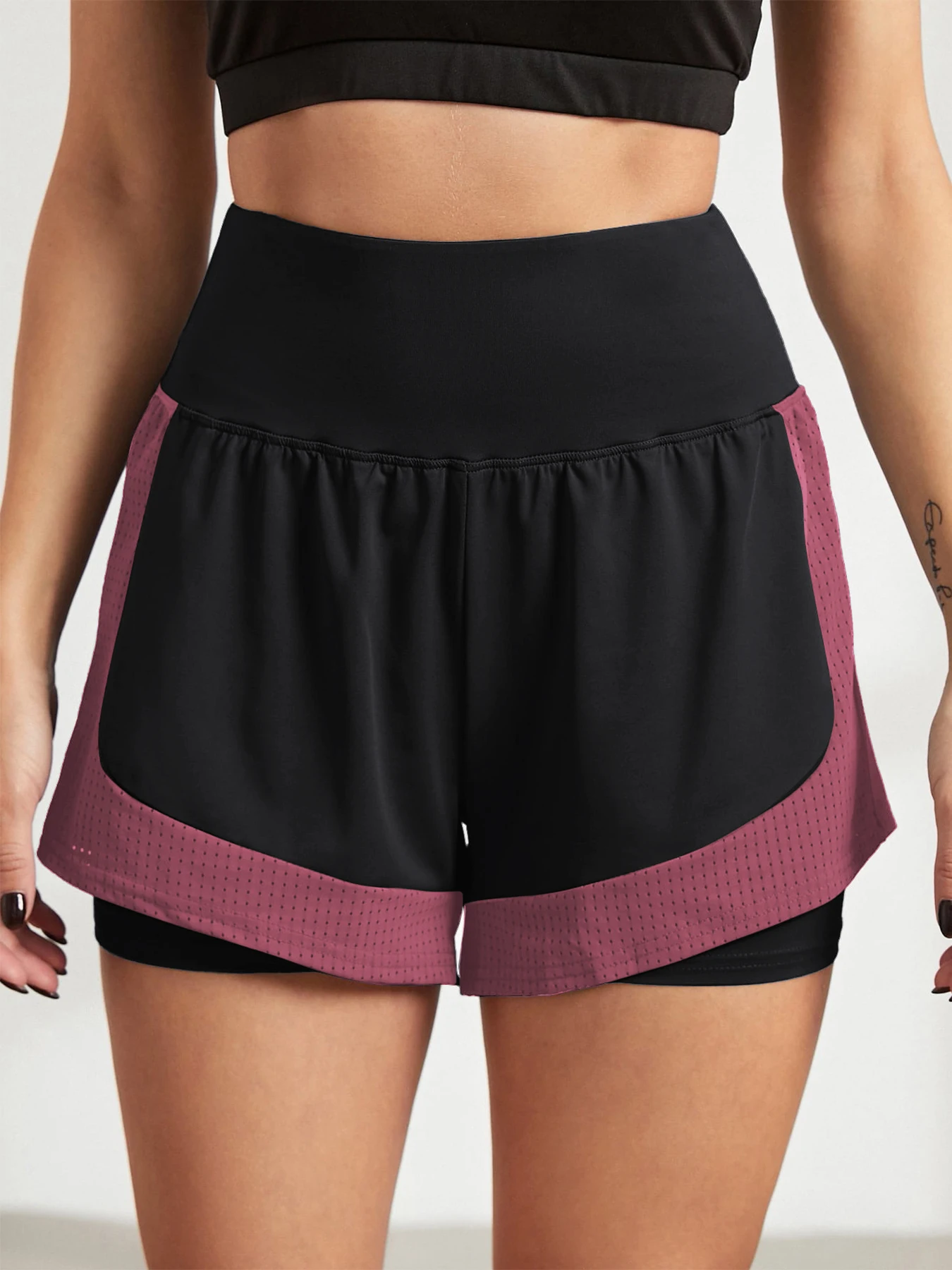 Women's loose sports shorts for running, anti-exposure, quick-dry, outer wear, fake two-piece yoga hot pants