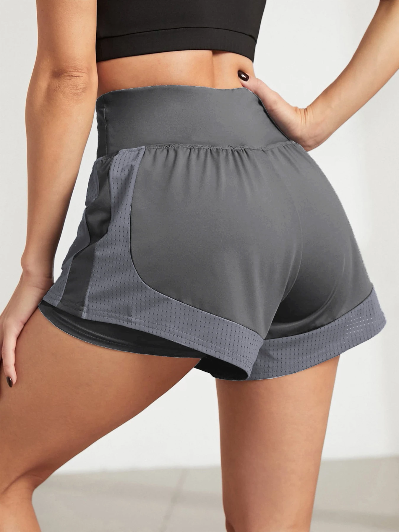 Women's loose sports shorts for running, anti-exposure, quick-dry, outer wear, fake two-piece yoga hot pants