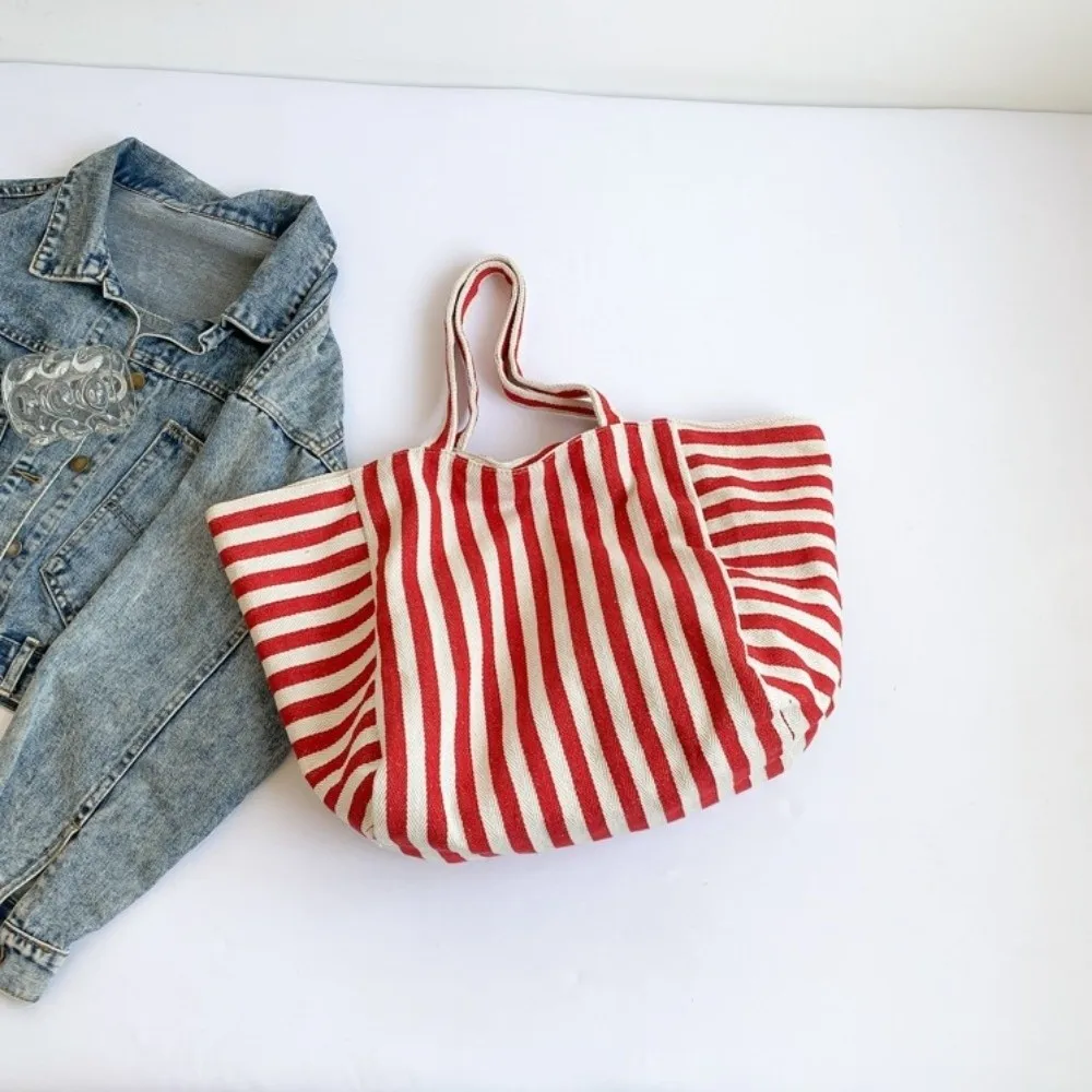 Canvas Stripe Underarm Bag Shopping Bag Black/Blue/Red Felt Handbag Shoulder Pouch All-match Cloth Shoulder Bag Women