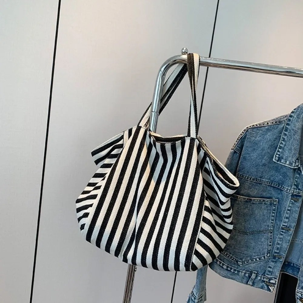 Canvas Stripe Underarm Bag Shopping Bag Black/Blue/Red Felt Handbag Shoulder Pouch All-match Cloth Shoulder Bag Women