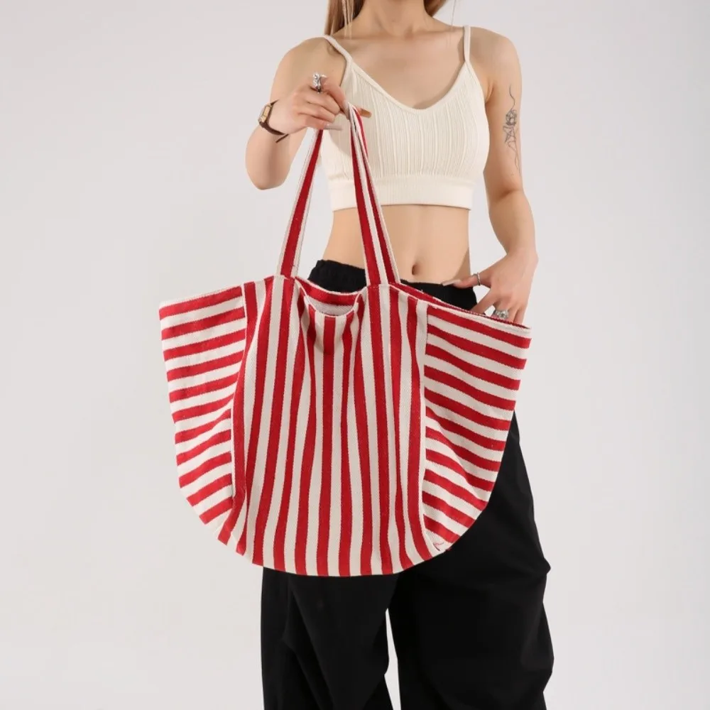 Canvas Stripe Underarm Bag Shopping Bag Black/Blue/Red Felt Handbag Shoulder Pouch All-match Cloth Shoulder Bag Women
