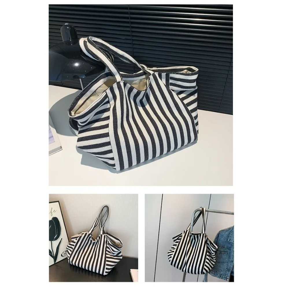 Canvas Stripe Underarm Bag Shopping Bag Black/Blue/Red Felt Handbag Shoulder Pouch All-match Cloth Shoulder Bag Women