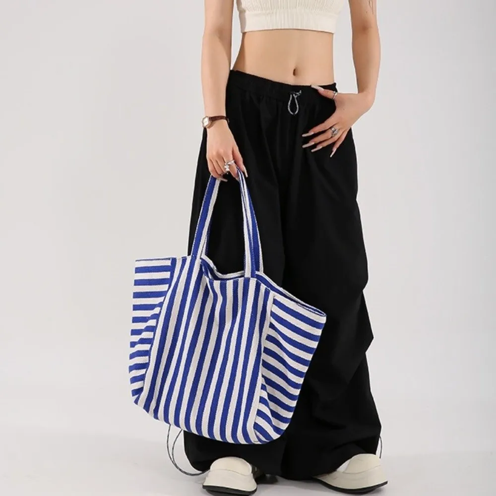 Canvas Stripe Underarm Bag Shopping Bag Black/Blue/Red Felt Handbag Shoulder Pouch All-match Cloth Shoulder Bag Women