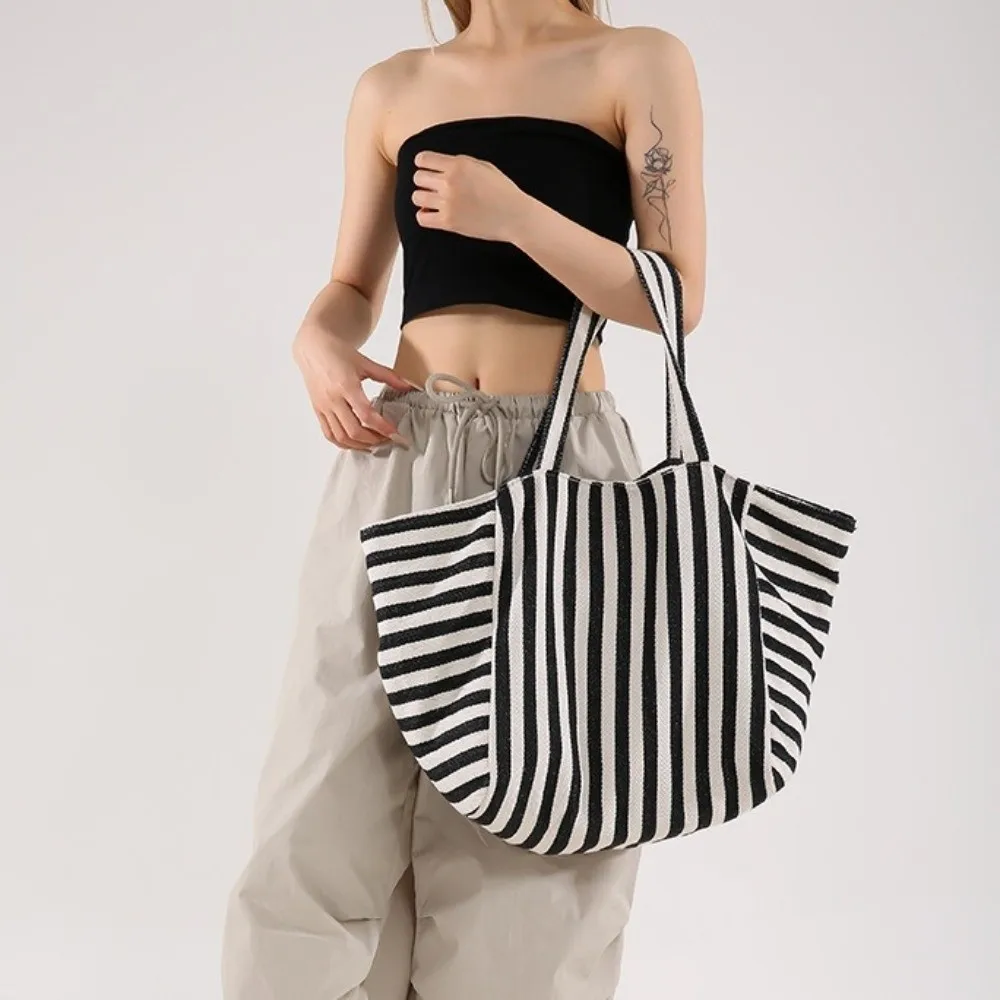 Canvas Stripe Underarm Bag Shopping Bag Black/Blue/Red Felt Handbag Shoulder Pouch All-match Cloth Shoulder Bag Women