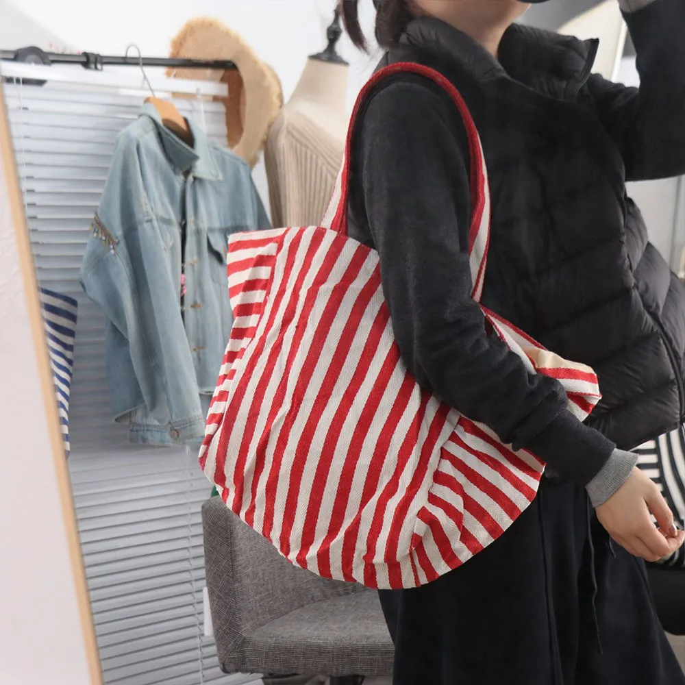 Canvas Stripe Underarm Bag Shopping Bag Black/Blue/Red Felt Handbag Shoulder Pouch All-match Cloth Shoulder Bag Women