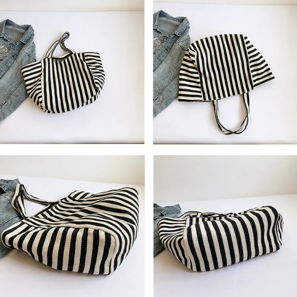 Canvas Stripe Underarm Bag Shopping Bag Black/Blue/Red Felt Handbag Shoulder Pouch All-match Cloth Shoulder Bag Women